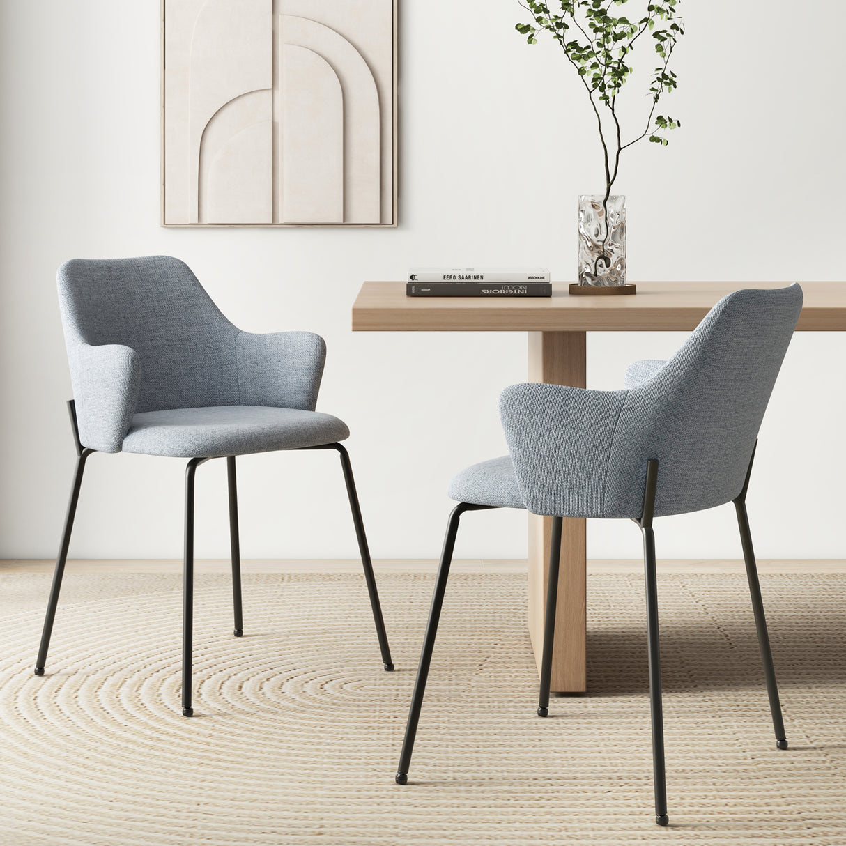 Dining Chairs Set of 2 with Curved Backrest Wide Seat and Armrests-Gray