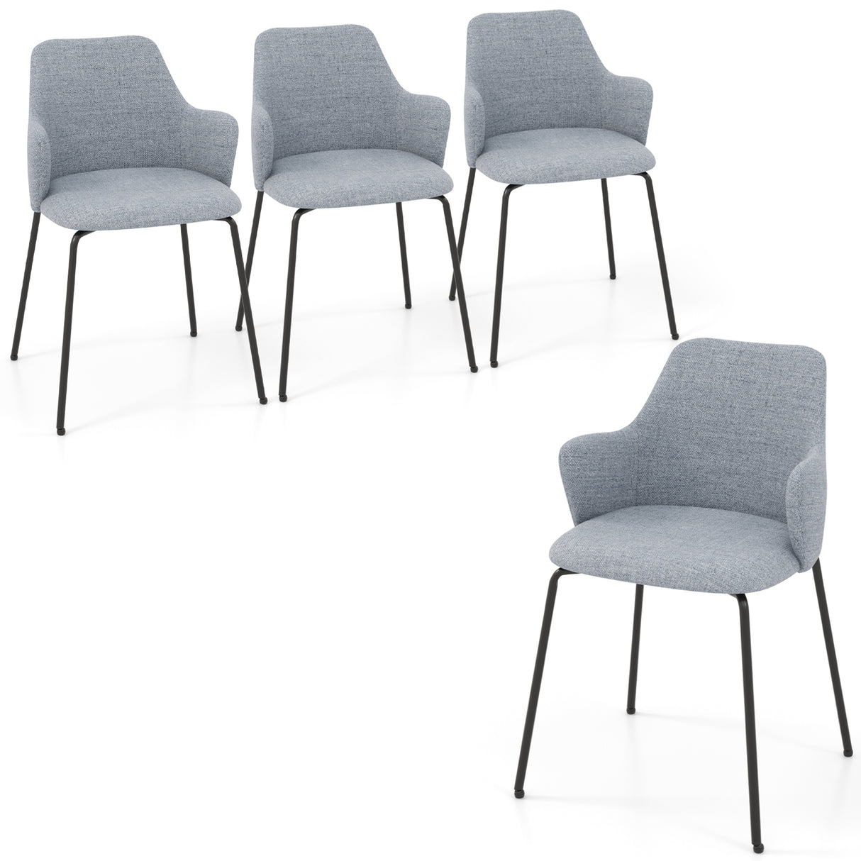 Dining Chairs Set of 2 with Curved Backrest Wide Seat and Armrests-Gray