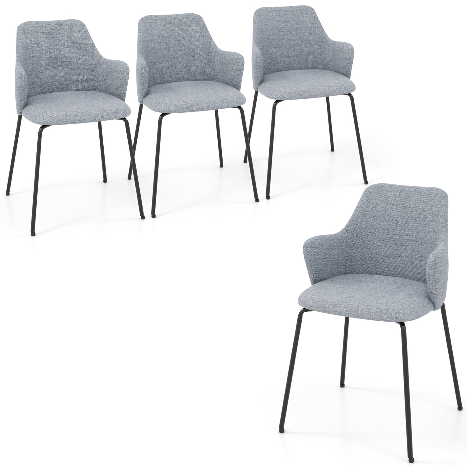 Dining Chairs Set of 2 with Curved Backrest Wide Seat and Armrests-Gray