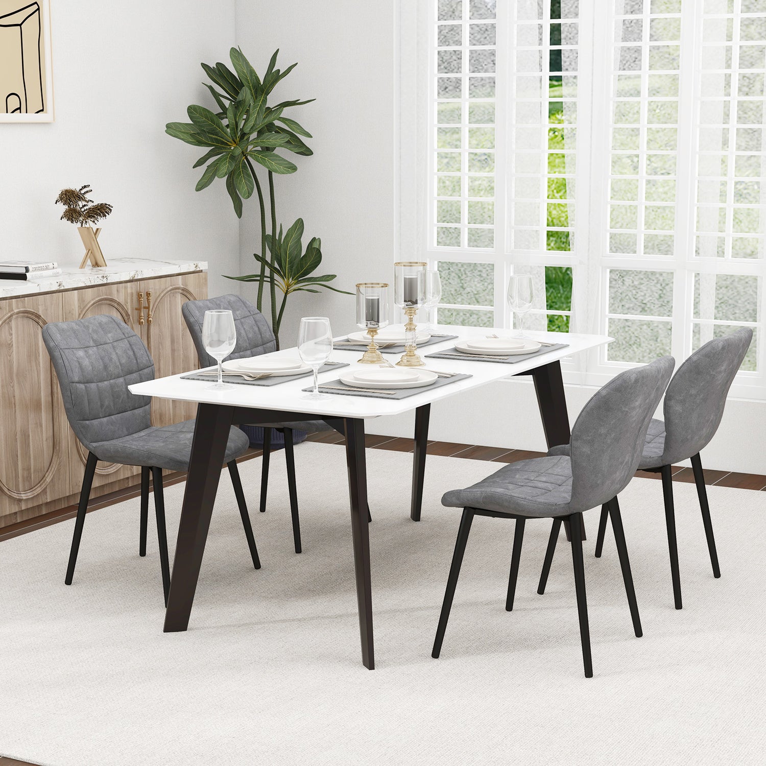 Dining Chairs Set of 2 with Padded Back Metal Legs and Adjustable Foot Pads-Gray