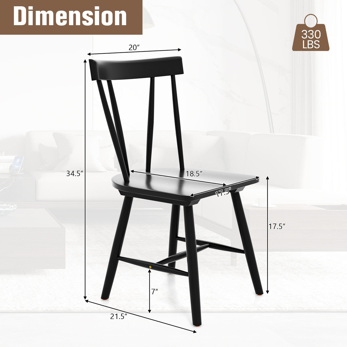 Windsor Style Armless Chairs with Solid Rubber Wood Frame