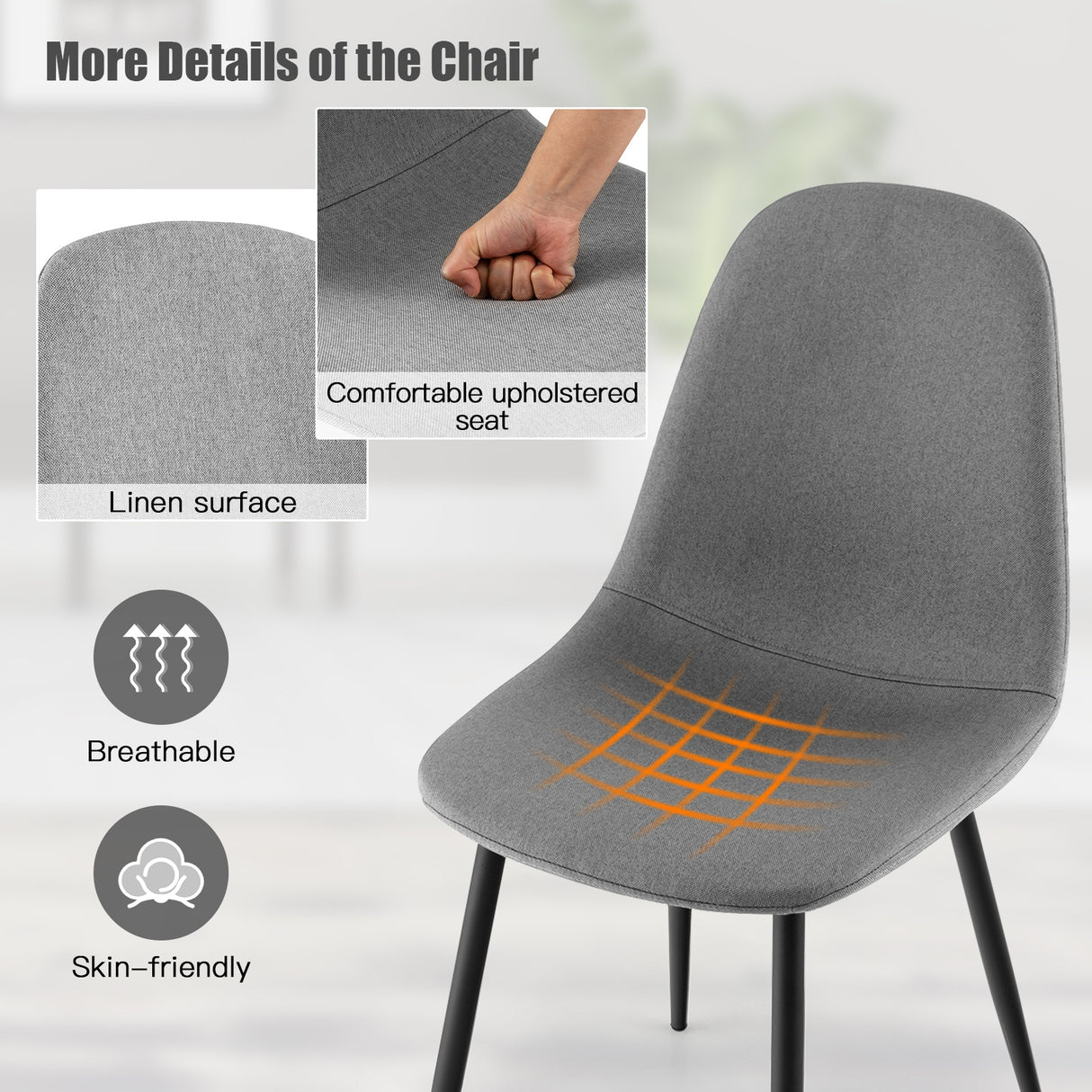 Dining Chairs Set of 4 with Black Metal Legs-Gray