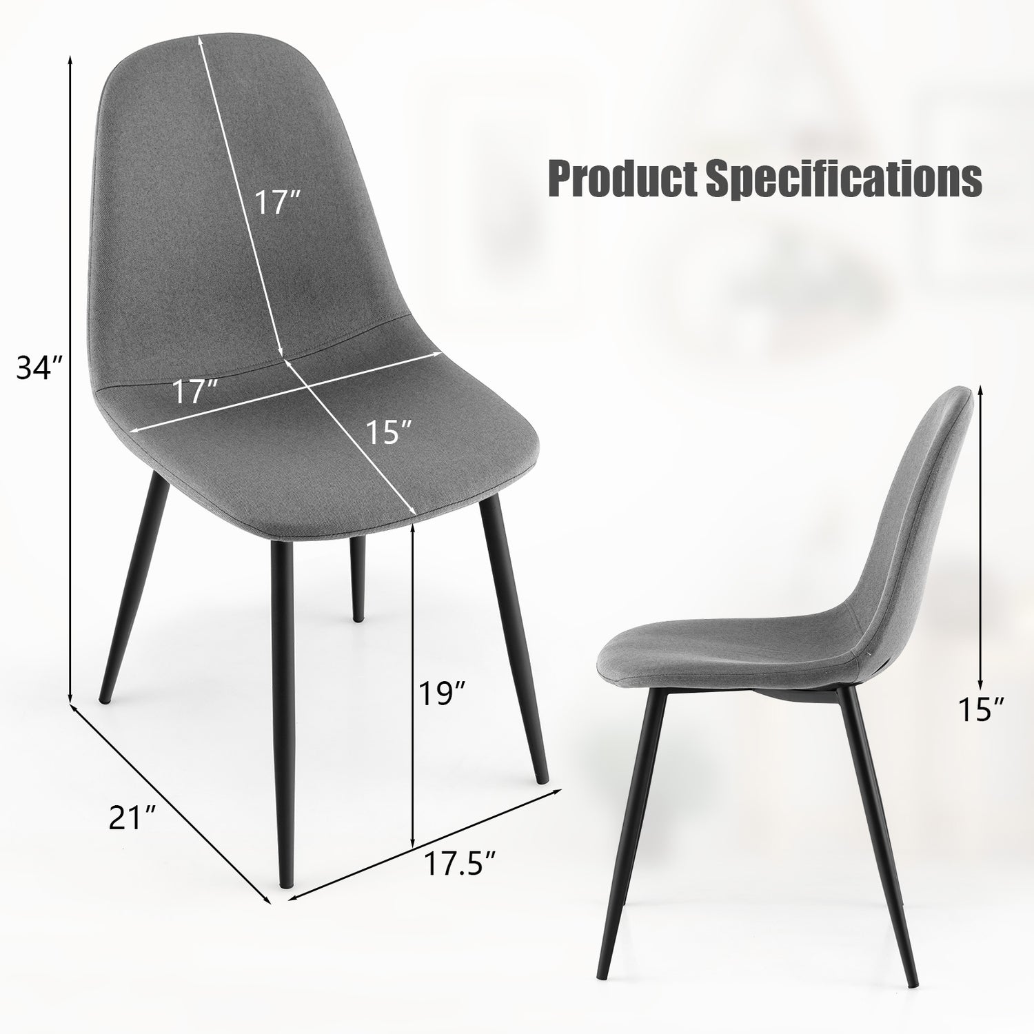 Dining Chairs Set of 4 with Black Metal Legs-Gray