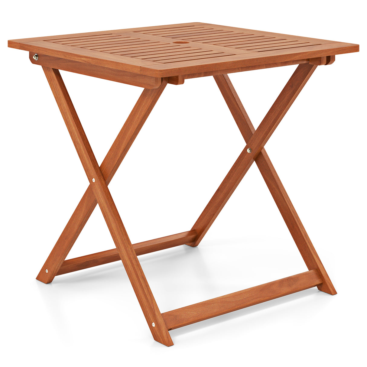 29.5 Inch x 29.5 Inch Patio Dining Table with Teak Painting and Umbrella Hole
