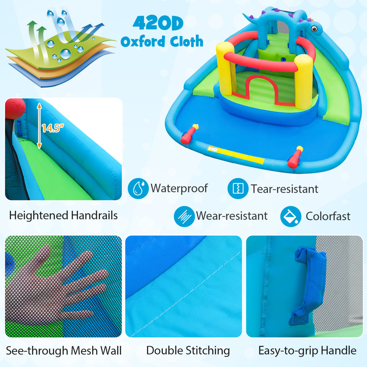 Dinosaur-themed Kids Inflatable Bounce House with 860W Air Blower