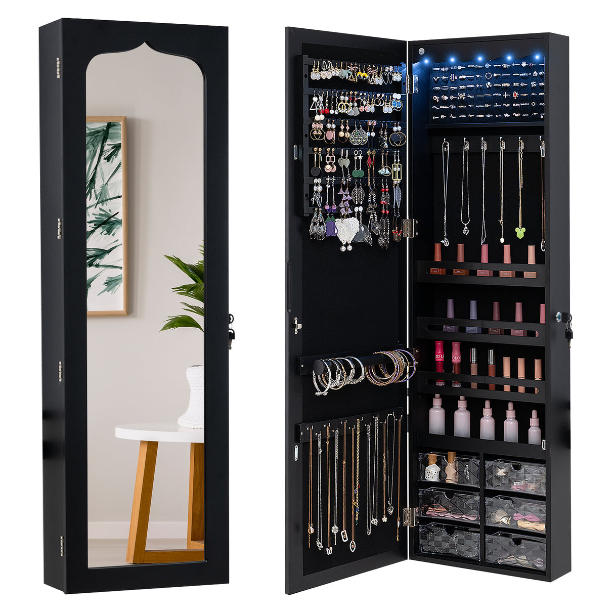 5 LEDs Jewelry Armoire Wall Mounted / Door Hanging Mirror