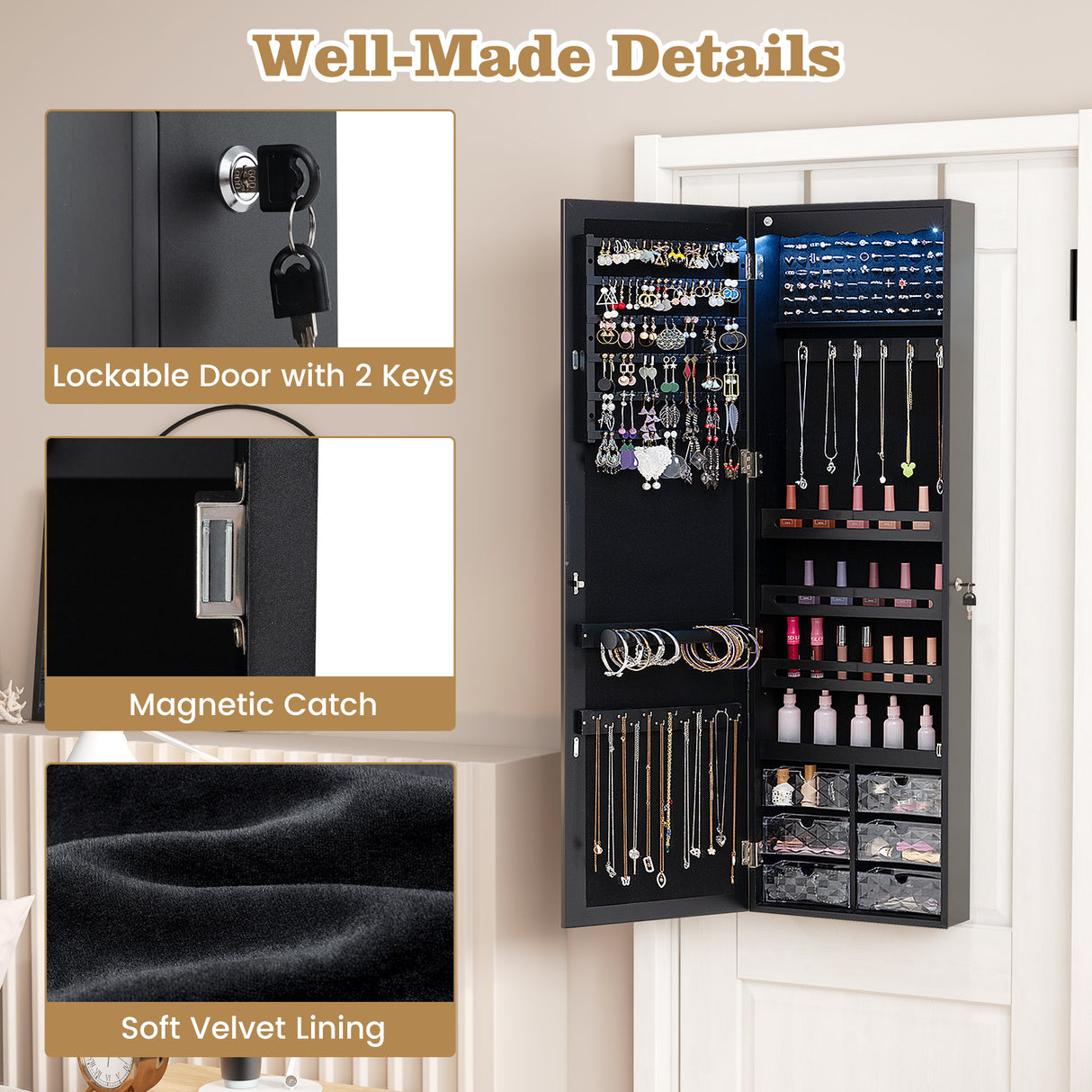 5 LEDs Jewelry Armoire Wall Mounted / Door Hanging Mirror