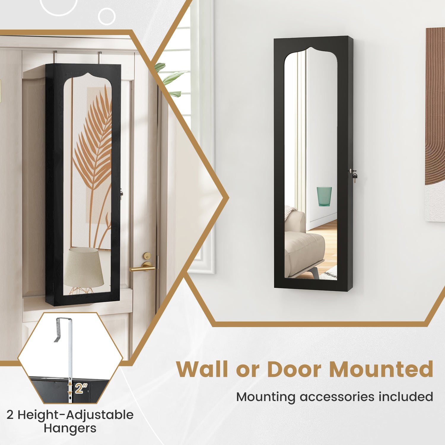 5 LEDs Jewelry Armoire Wall Mounted / Door Hanging Mirror