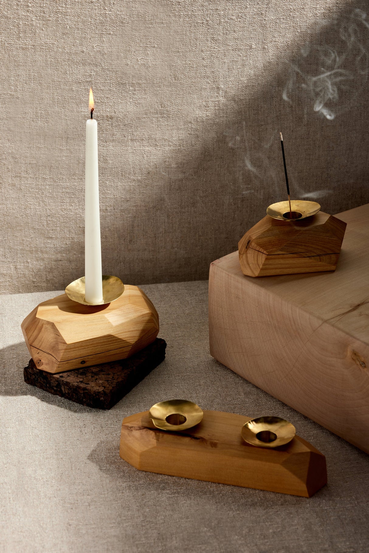 Wood Incense and Candle Holder by Dor+Kie