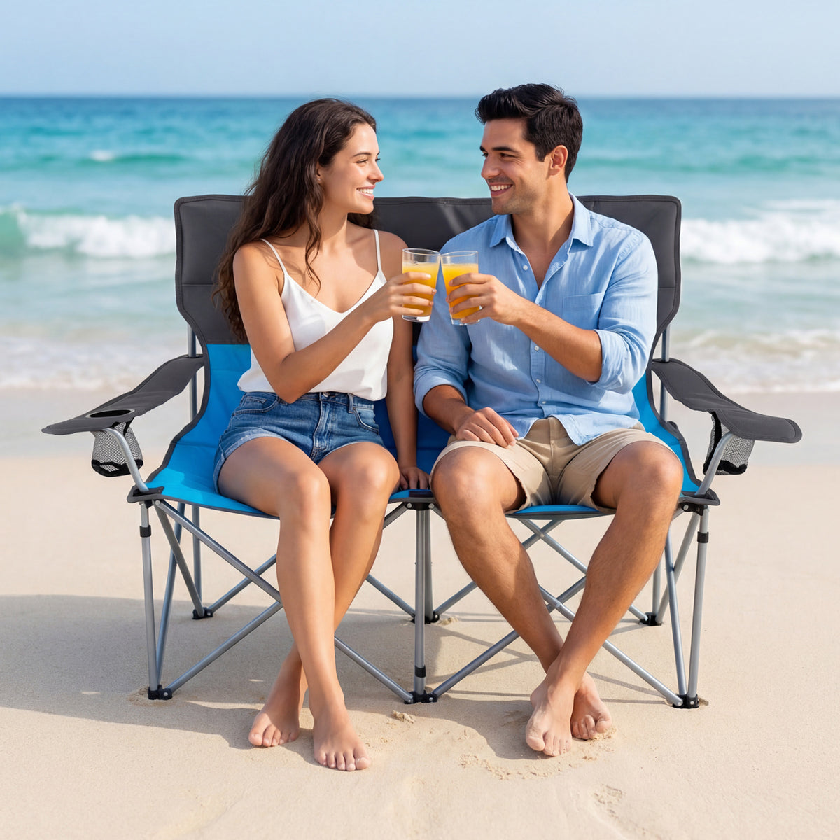 Double Camping Chair with Carry Bag Cup Holders