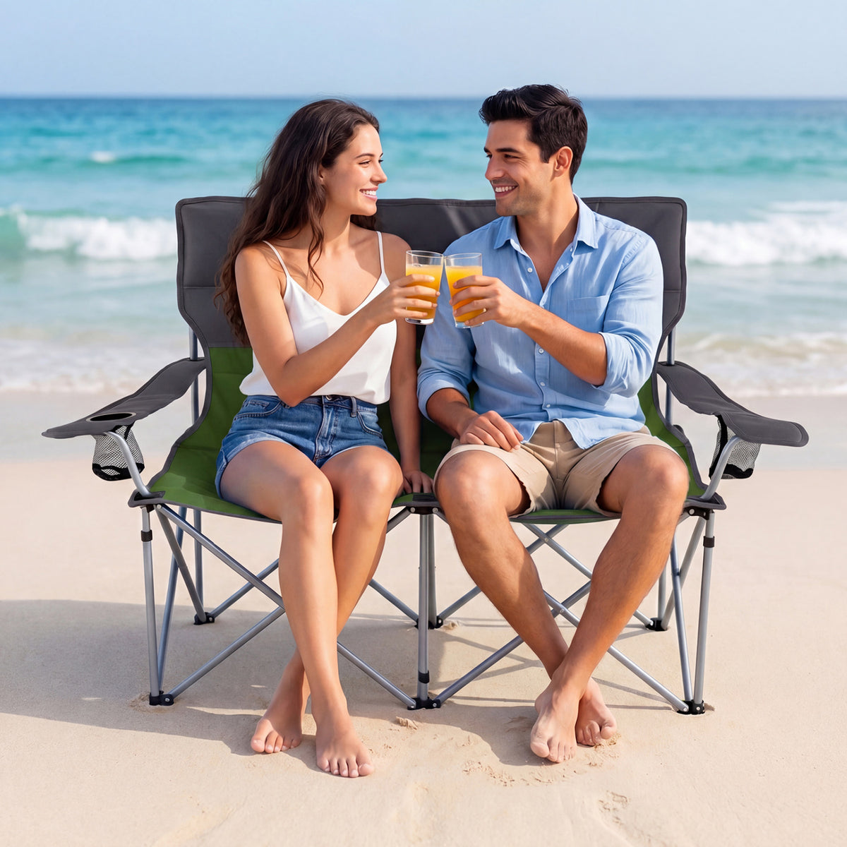 Double Camping Chair with Carry Bag Cup Holders