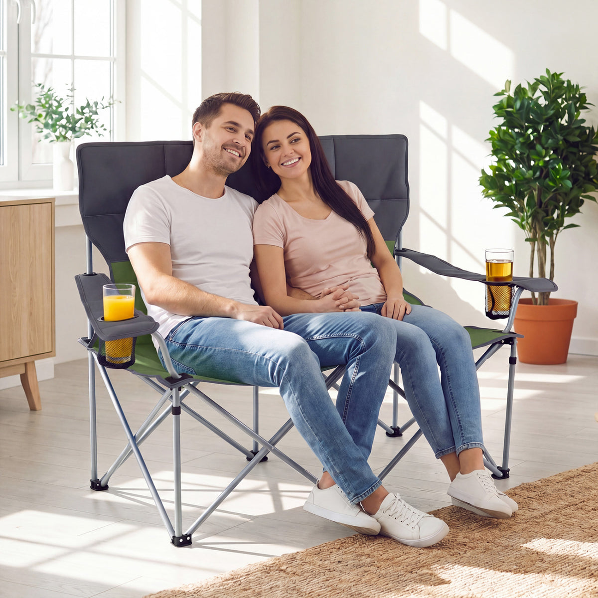 Double Camping Chair with Carry Bag Cup Holders
