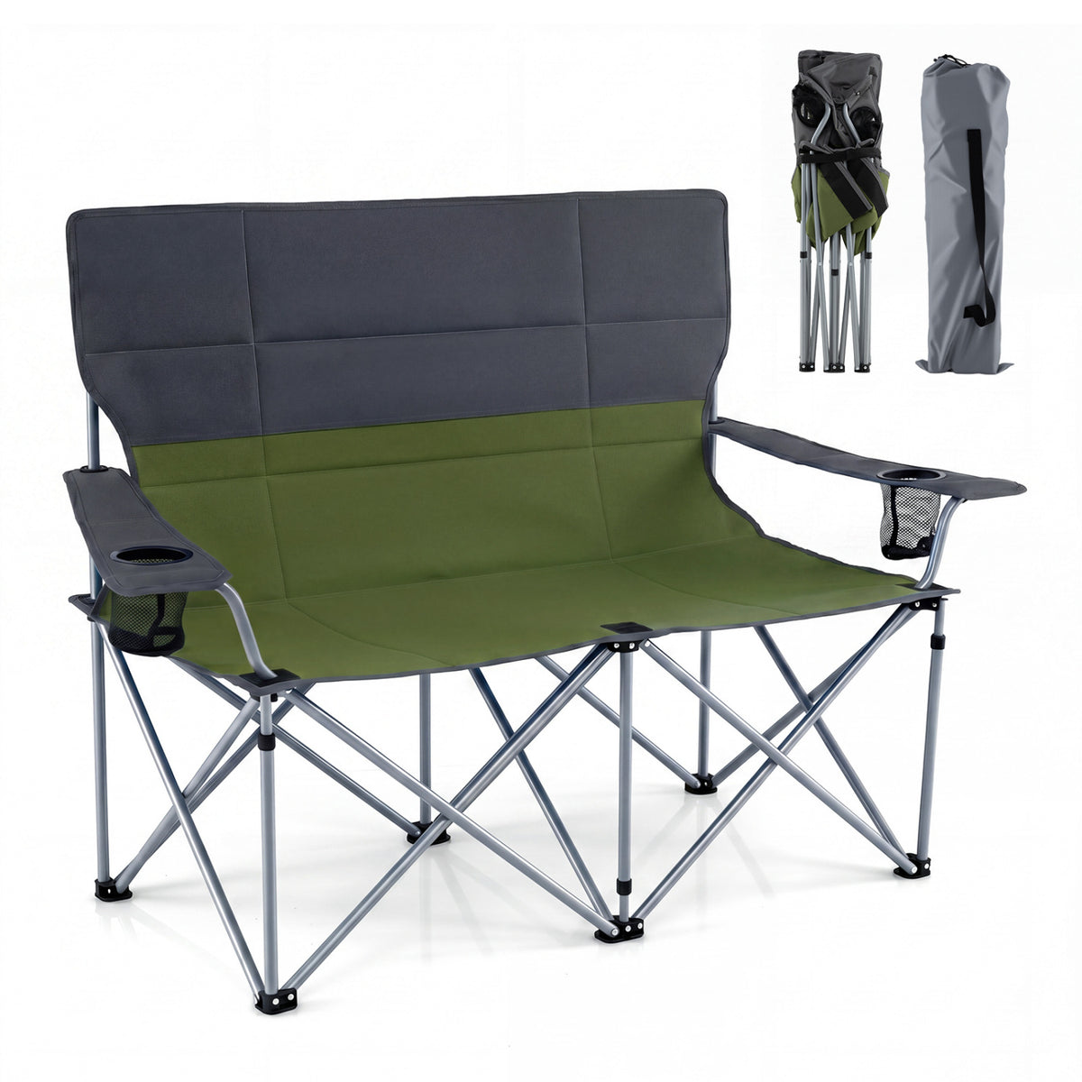 Double Camping Chair with Carry Bag Cup Holders