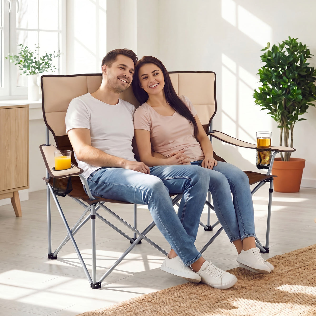 Double Camping Chair with Carry Bag Cup Holders