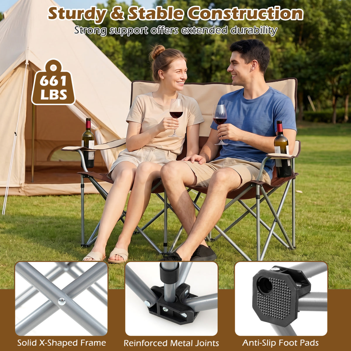 Double Camping Chair with Carry Bag Cup Holders