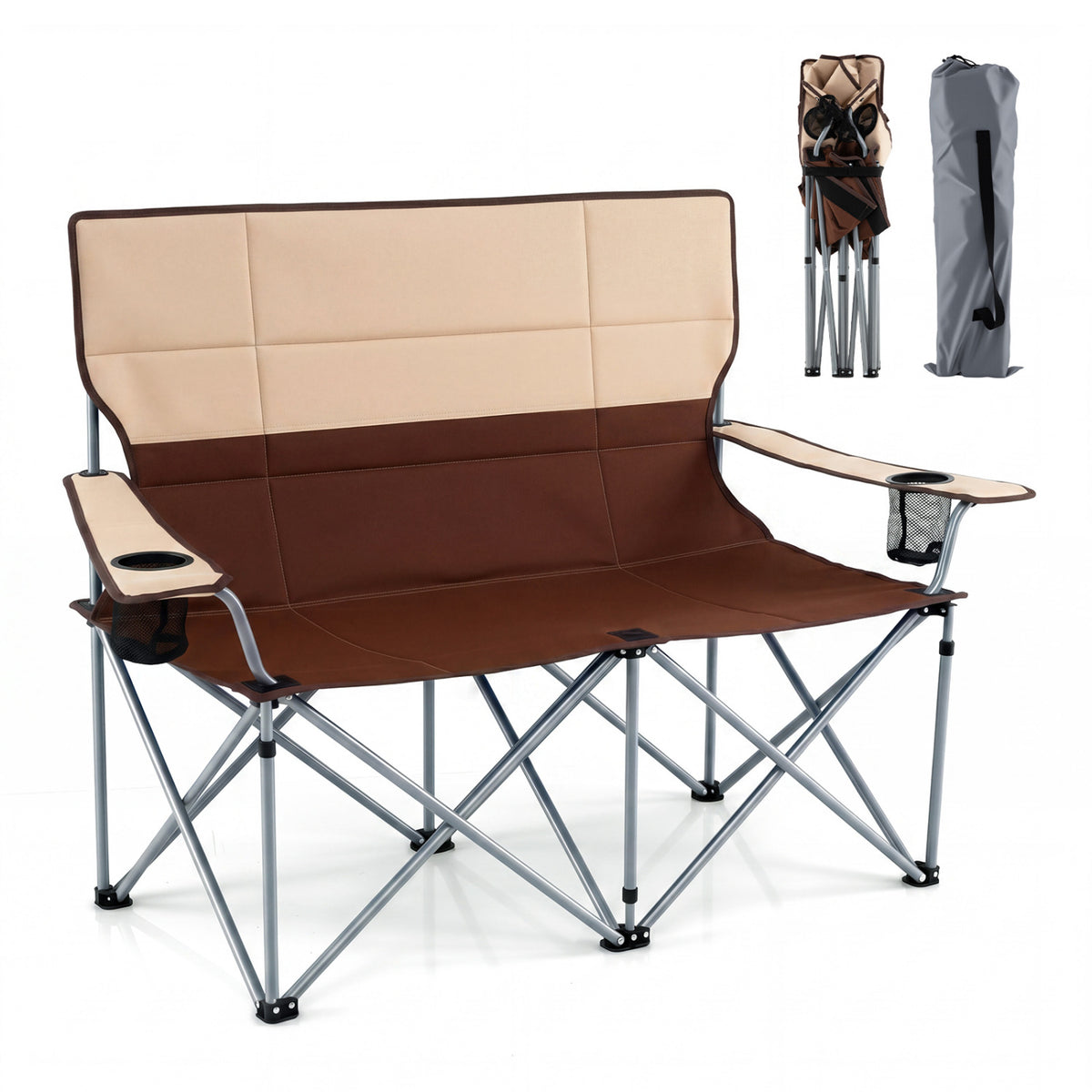 Double Camping Chair with Carry Bag Cup Holders
