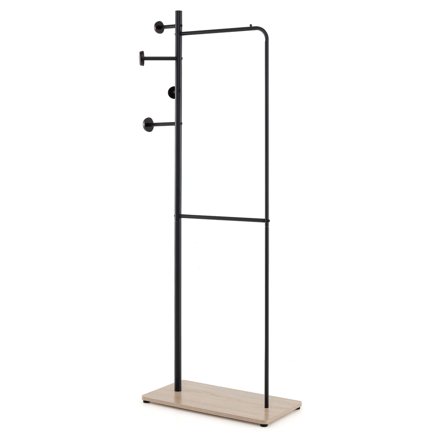 Double Rods Clothes Hanging Rack with Rubber Wood Hooks