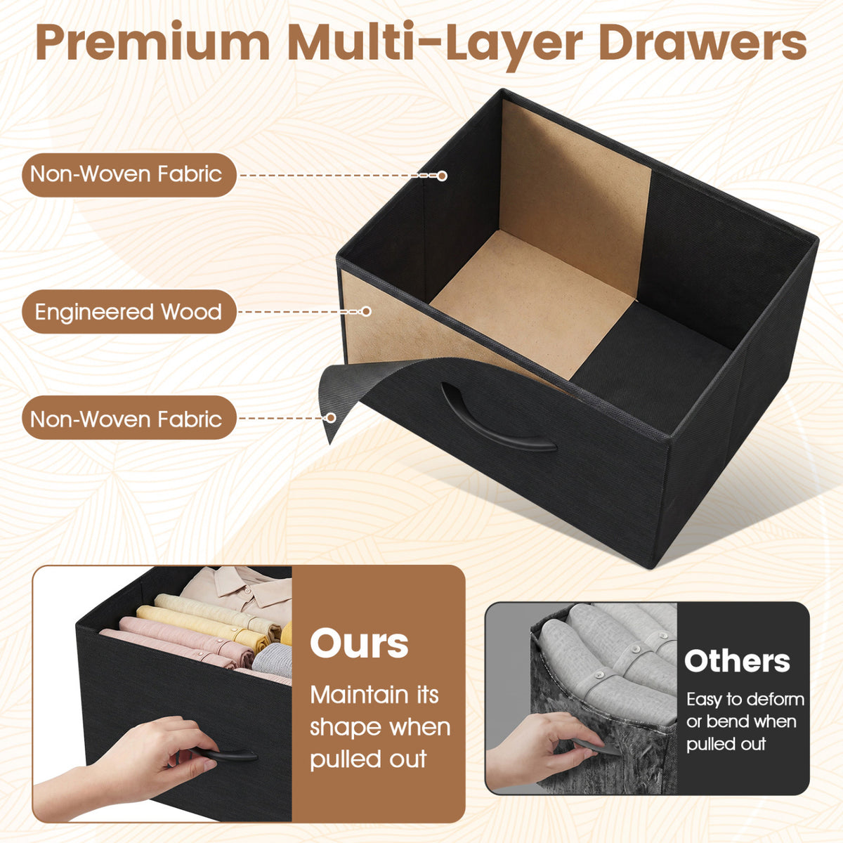 Dresser Nightstand with Roomy Fabric Drawers for Bedroom Storage Cabinet with Metal Frame