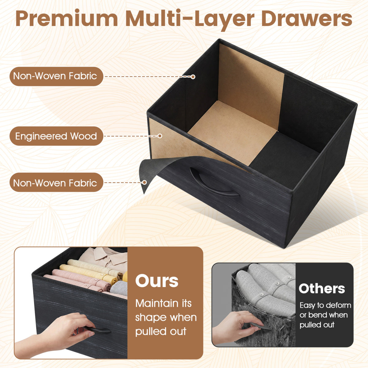 Dresser Nightstand with Roomy Fabric Drawers for Bedroom Storage Cabinet with Metal Frame