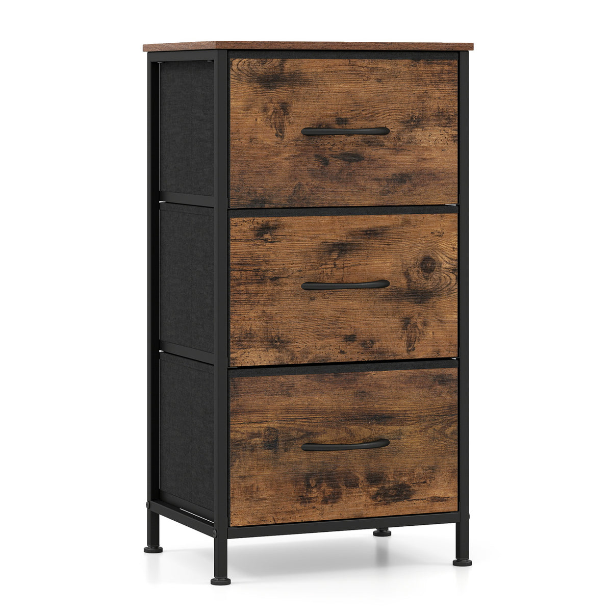 Dresser Nightstand with Roomy Fabric Drawers for Bedroom Storage Cabinet with Metal Frame