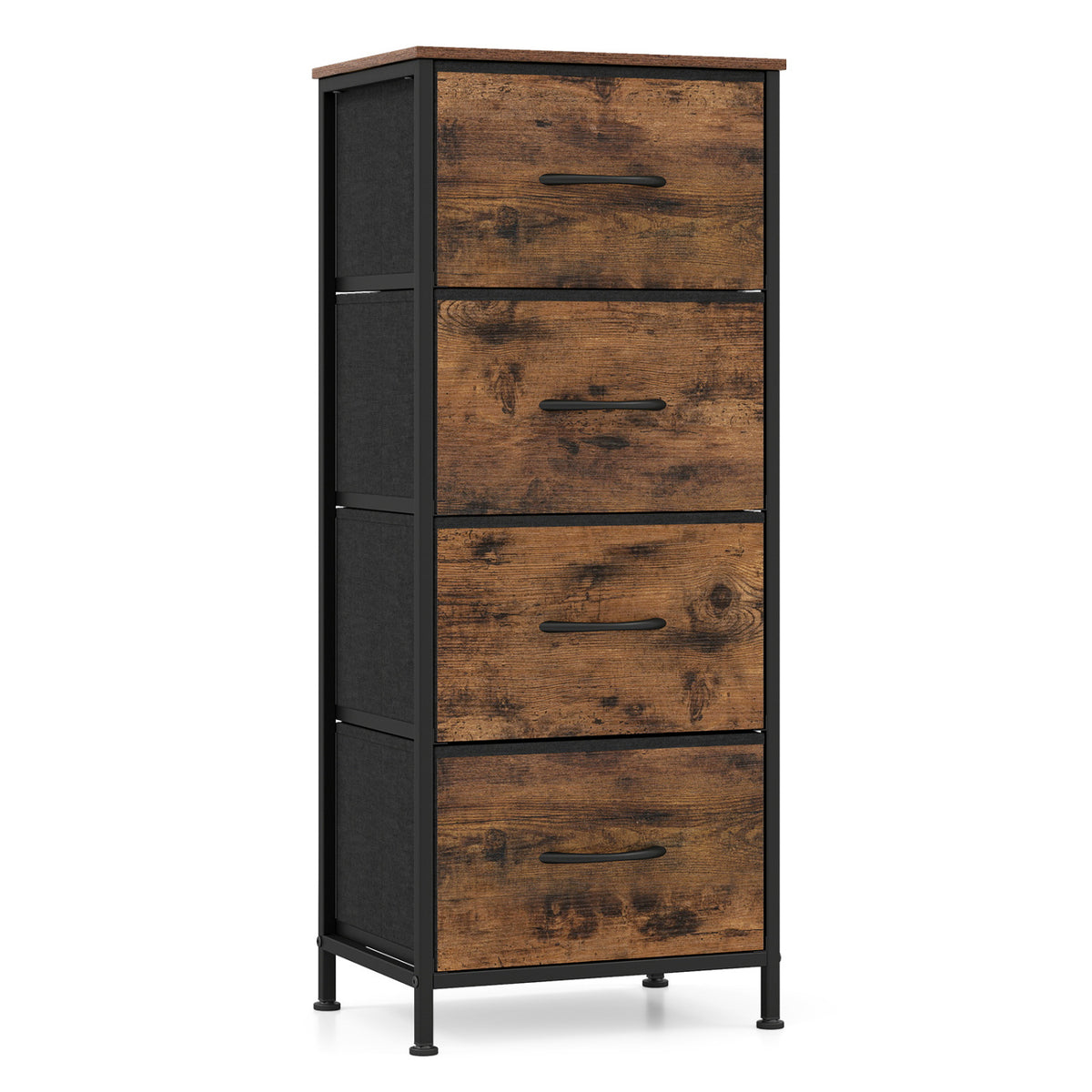 Dresser Nightstand with 4 Roomy Fabric Drawers and Metal Frame