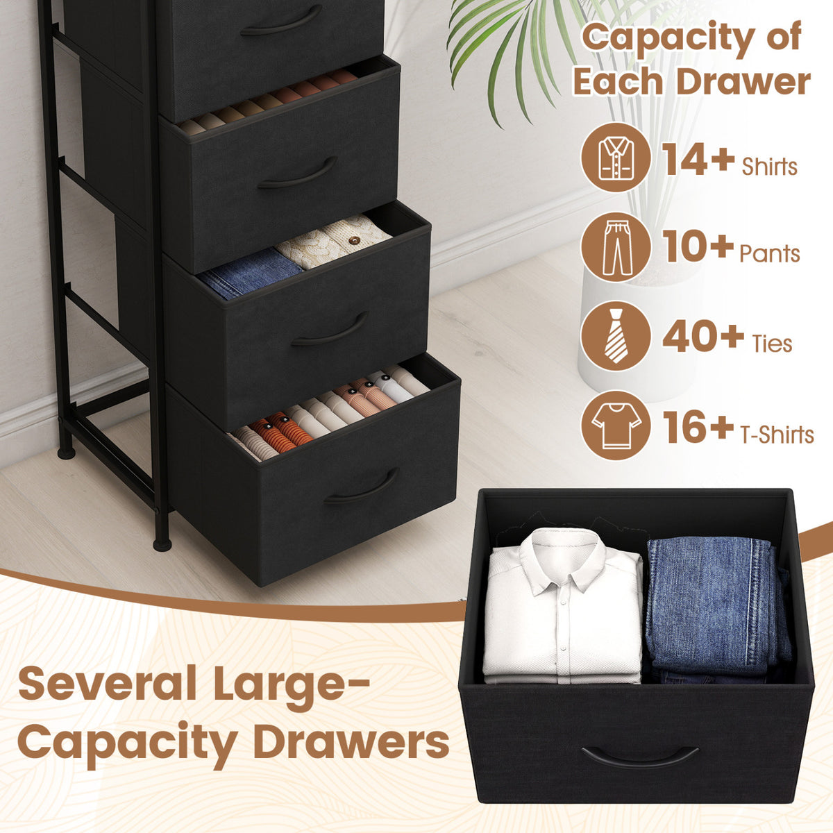 Dresser Nightstand with 4 Roomy Fabric Drawers and Metal Frame