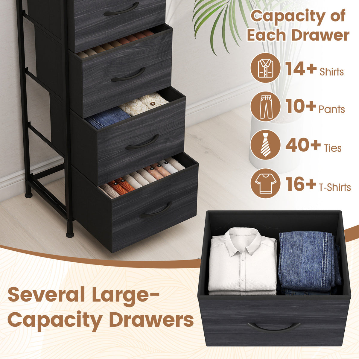 Dresser Nightstand with 4 Roomy Fabric Drawers and Metal Frame
