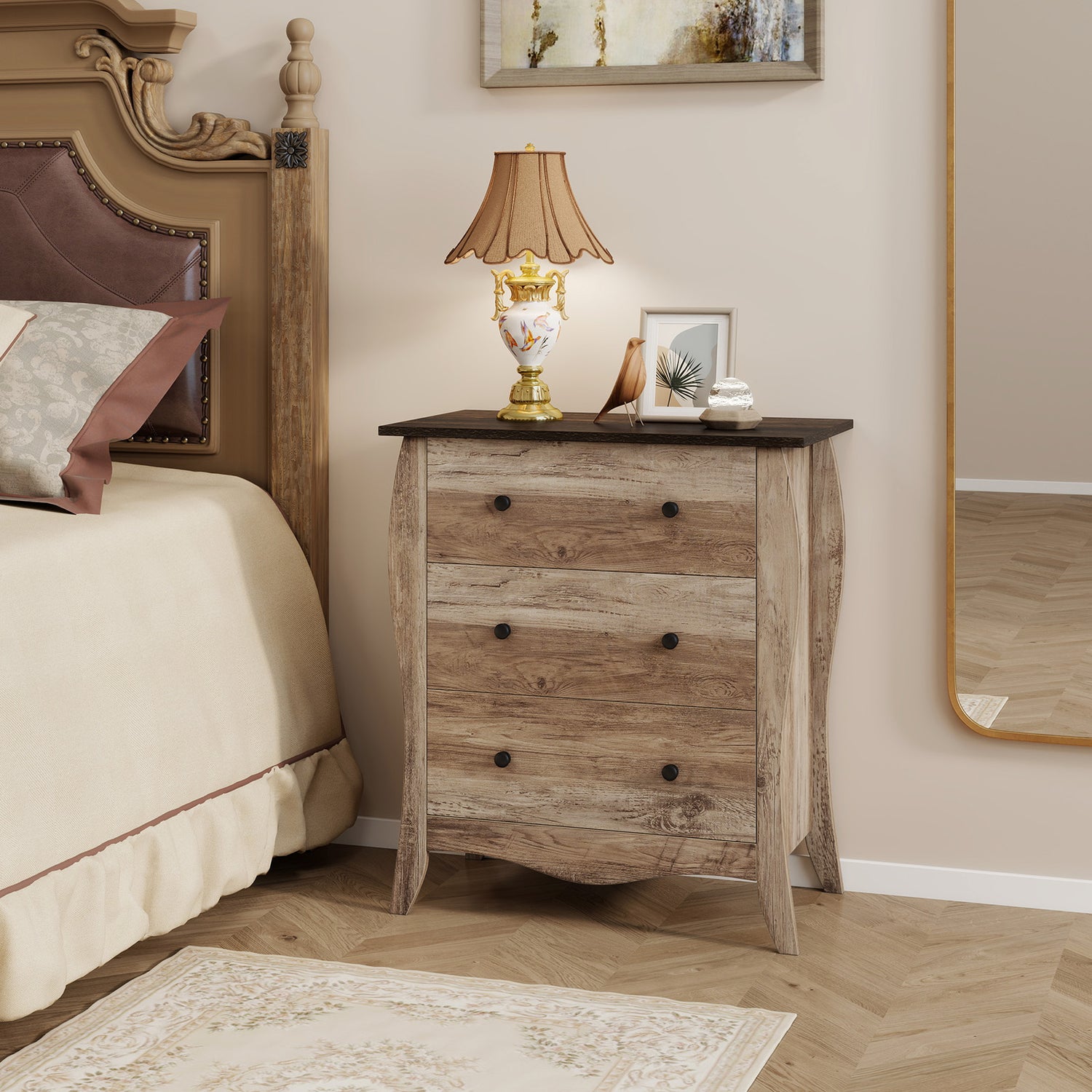 Dresser for Bedroom with 3 Folding Fabric Drawers and Anti-tipping Kit
