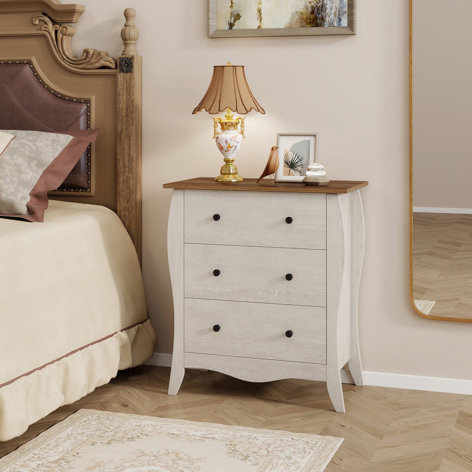 Dresser for Bedroom with 3 Folding Fabric Drawers and Anti-tipping Kit