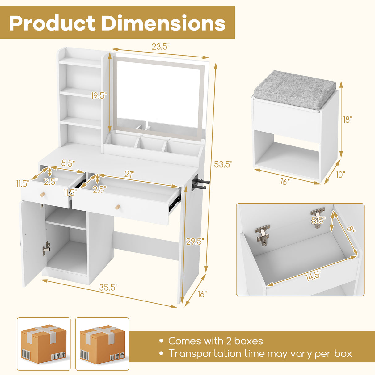 Vanity Dressing Table and Chair Set with Mirror and Lights