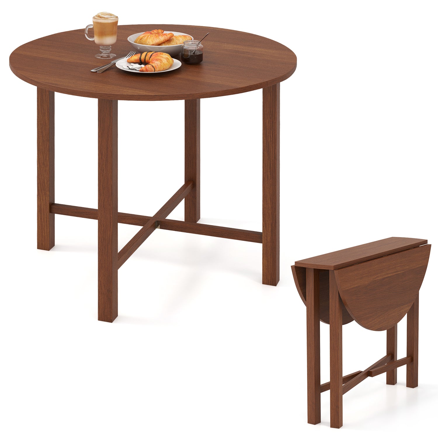 Dual Drop Leaf Dining Table for Small Spaces-Walnut