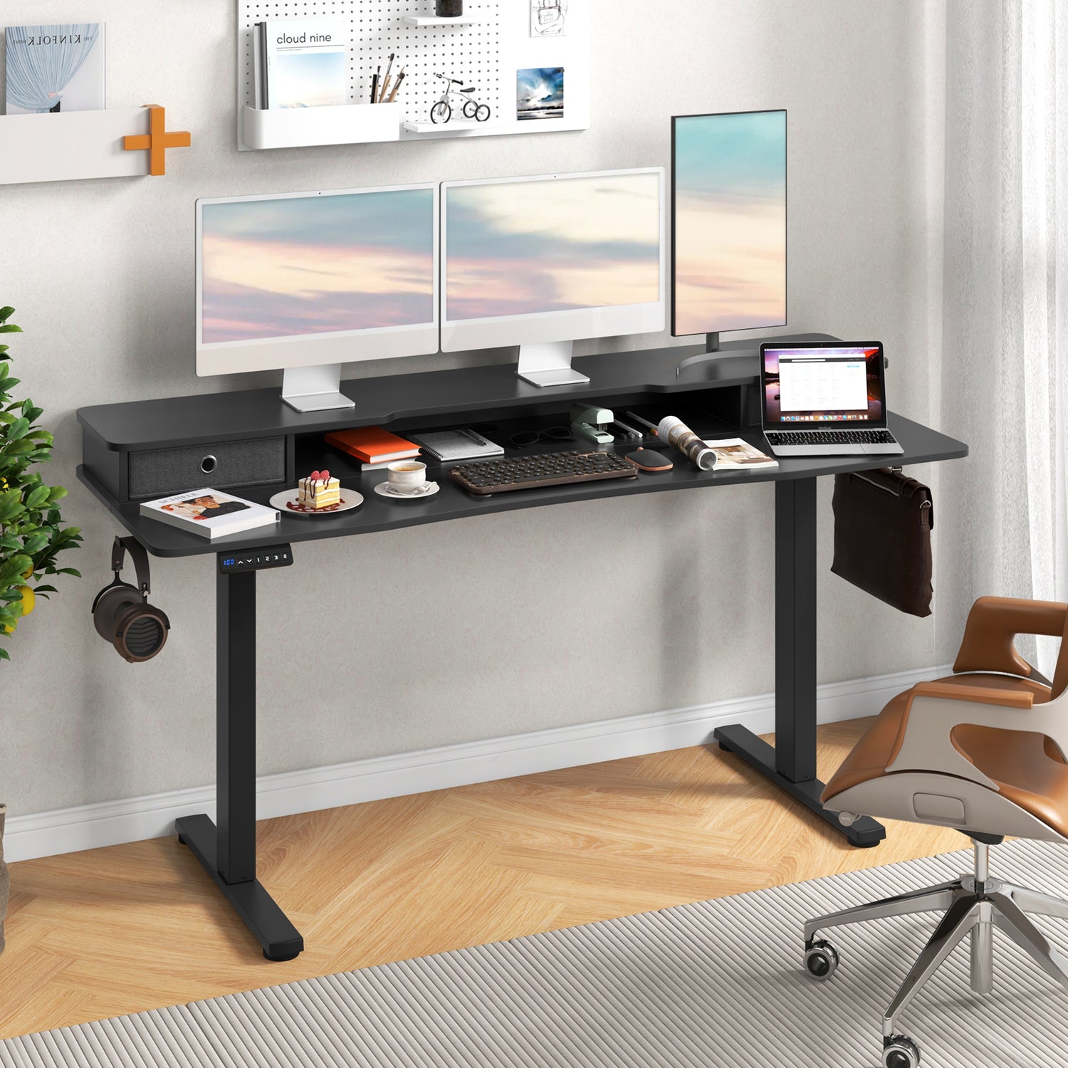 63 Inch x 24 Inch Electric Standing Desk with 2 Drawers