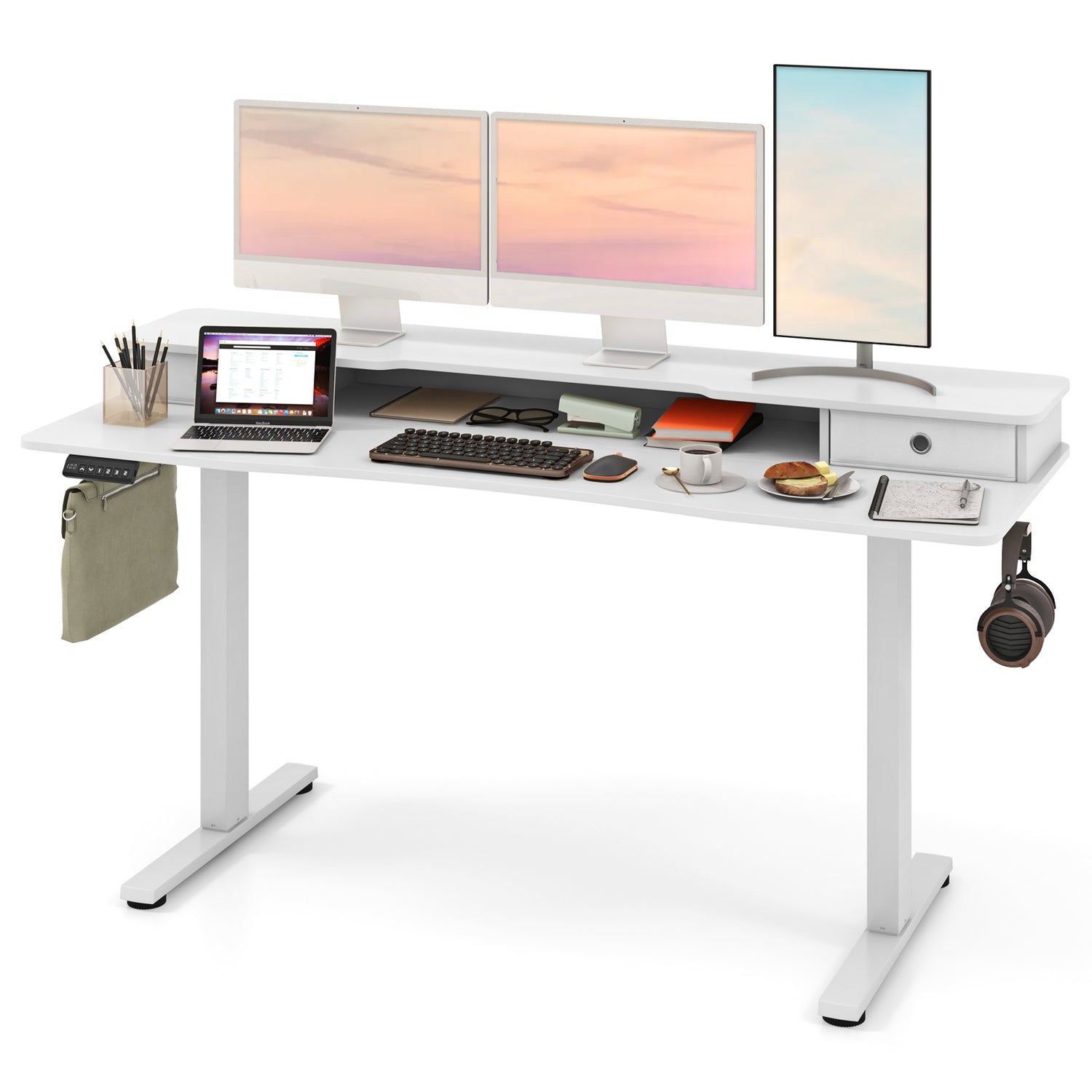 63 Inch x 24 Inch Electric Standing Desk with 2 Drawers