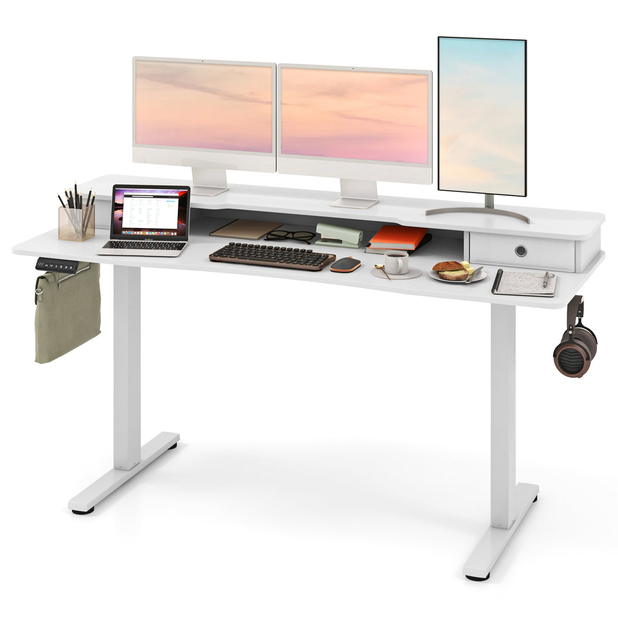 63 Inch x 24 Inch Electric Standing Desk with 2 Drawers