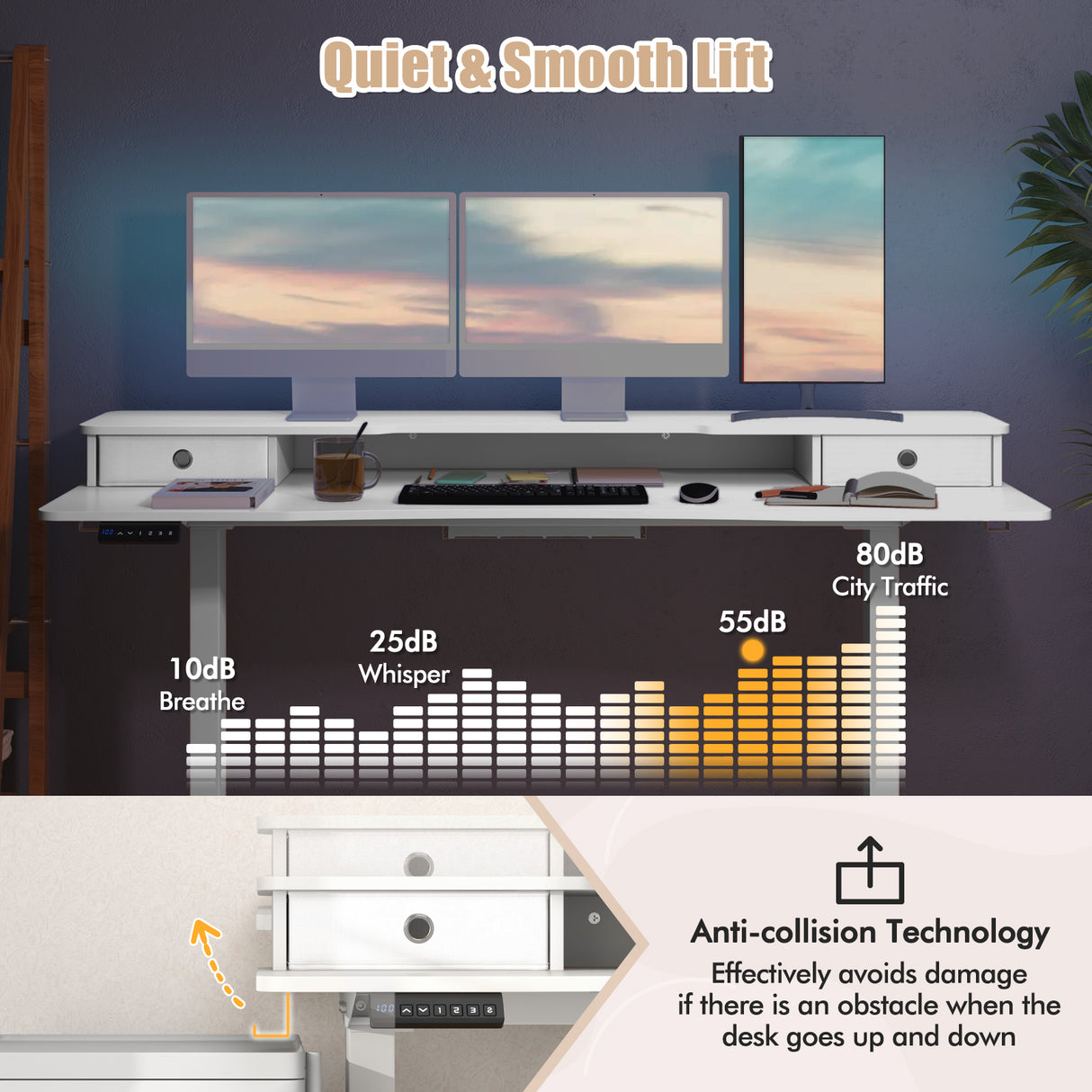 63 Inch x 24 Inch Electric Standing Desk with 2 Drawers
