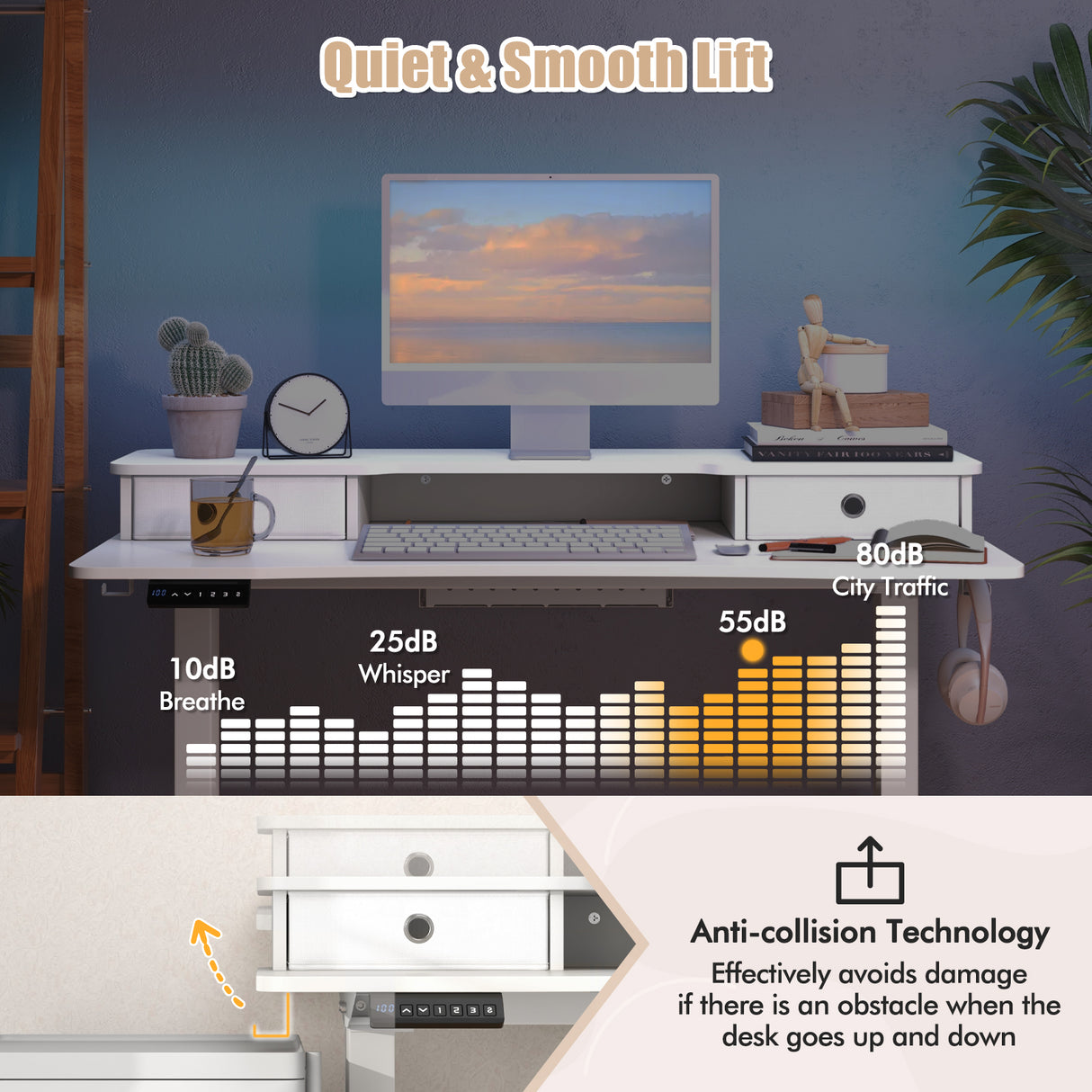 48 Inch x 24 Inch Height Adjustable Electric Standing Desk with 2 Drawers