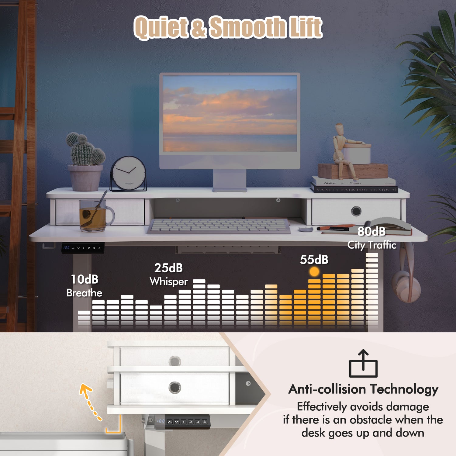 48 Inch x 24 Inch Height Adjustable Electric Standing Desk with 2 Drawers