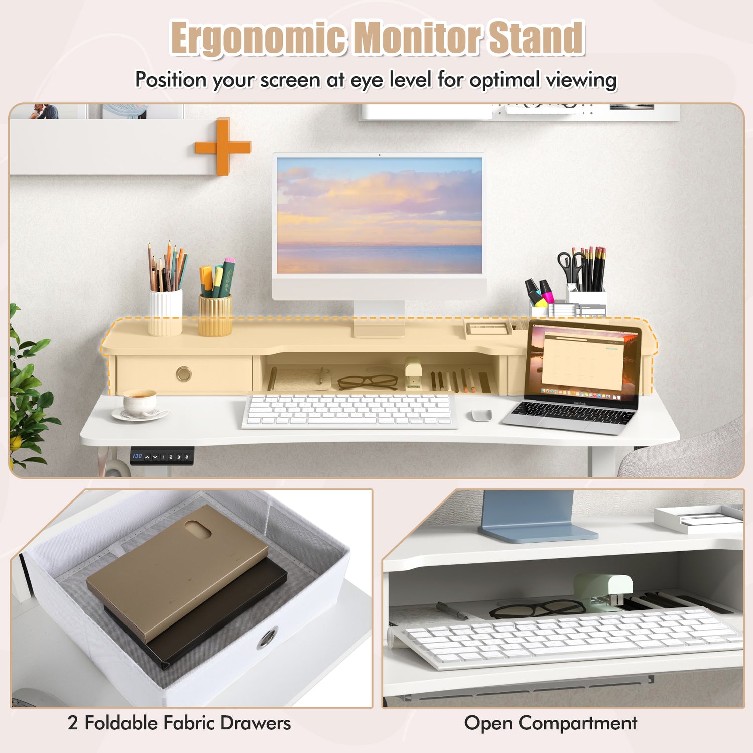 48 Inch x 24 Inch Height Adjustable Electric Standing Desk with 2 Drawers