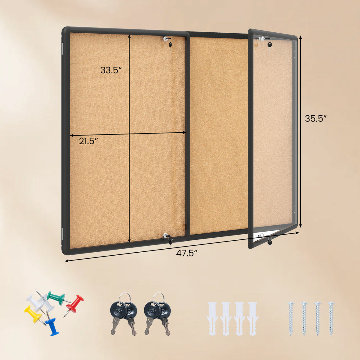 Enclosed Bulletin Board with Aluminum Frame and Felt Surface for Office-Black