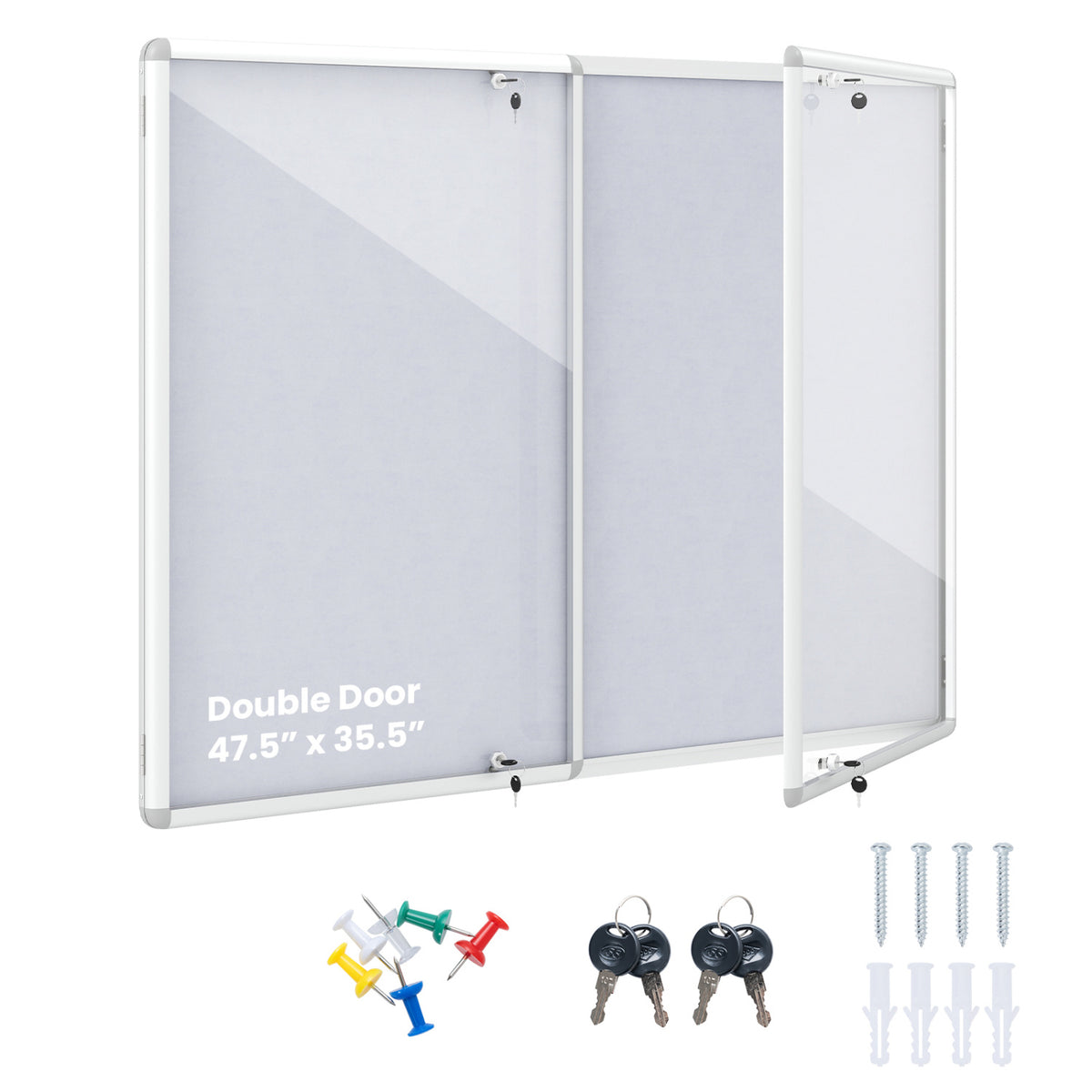 Enclosed Bulletin Board Lockable Cork Notice Board with Aluminum Frame-Sliver