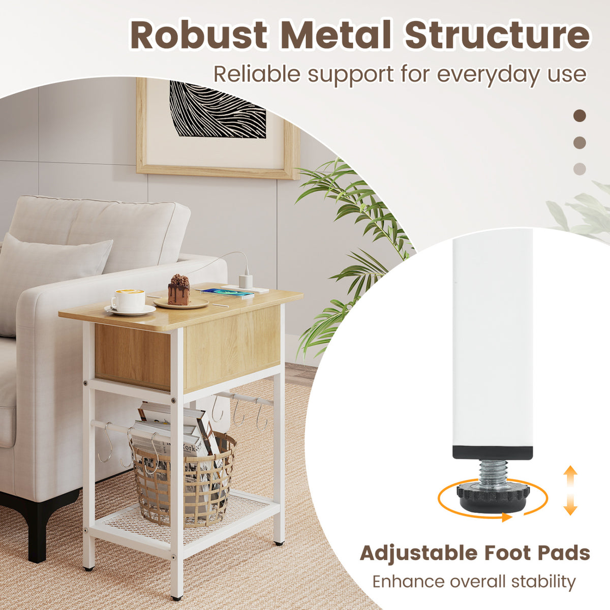 End Table with Charging Station USB Ports Outlets and Flip Top