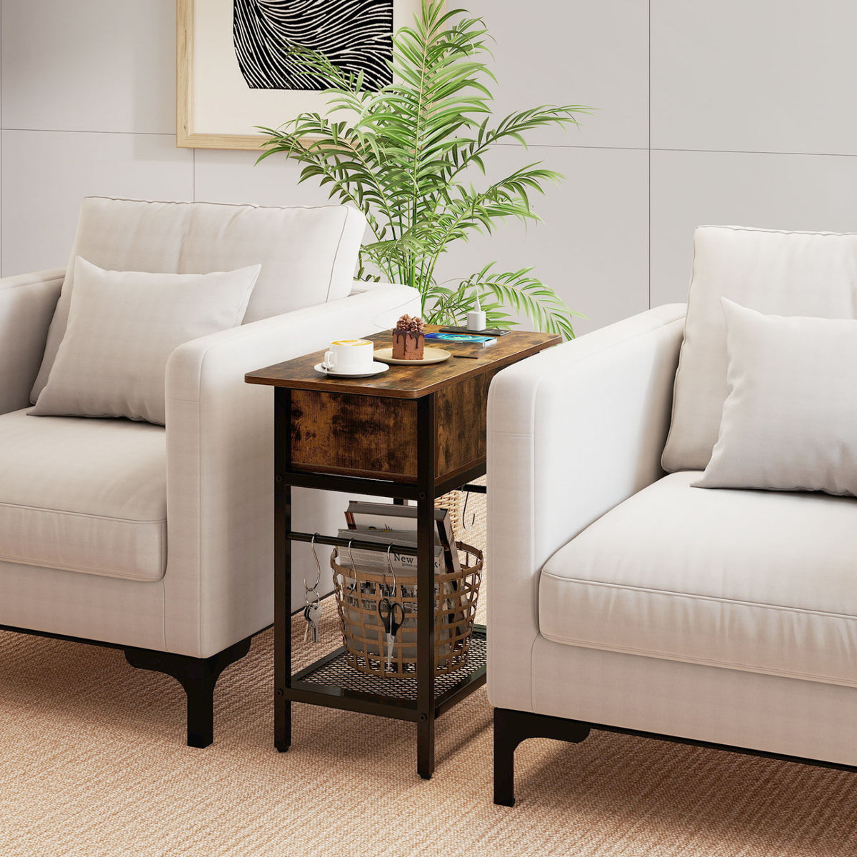 End Table with Charging Station USB Ports Outlets and Flip Top