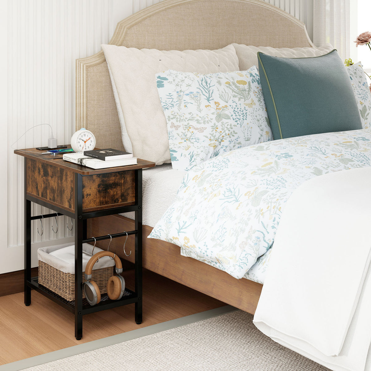 End Table with Charging Station USB Ports Outlets and Flip Top