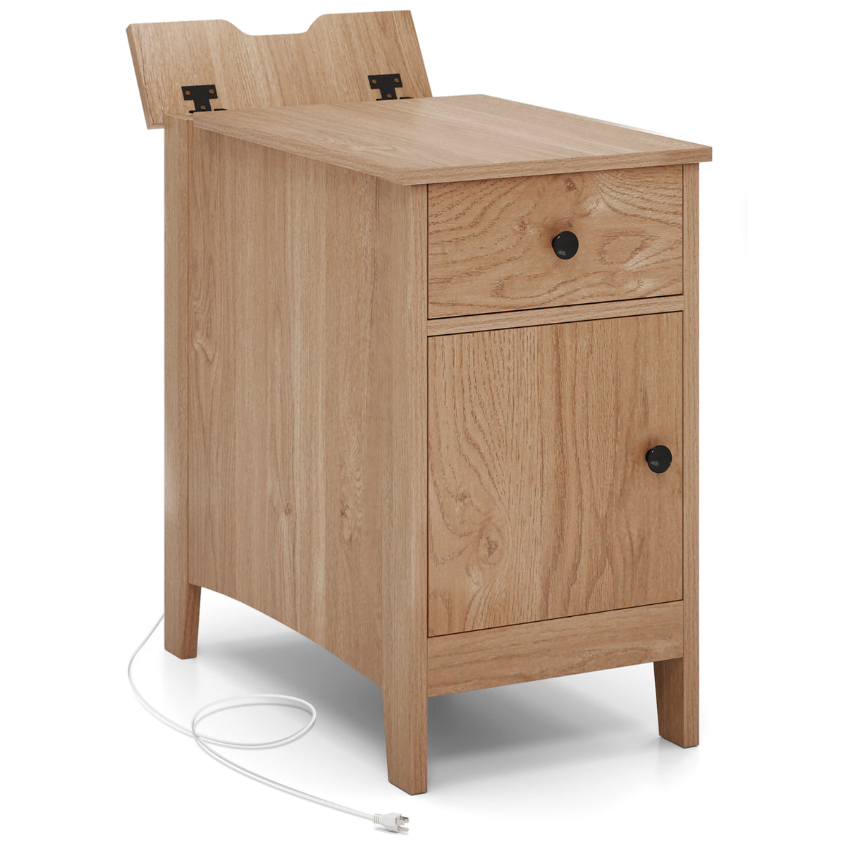 Flip Top End Table with Charging Station USB Ports Outlets and Drawer