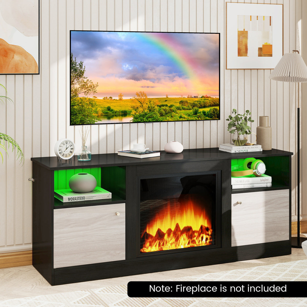 Entertainment Center with Adjustable Shelf & Open Compartment for 65â TVs
