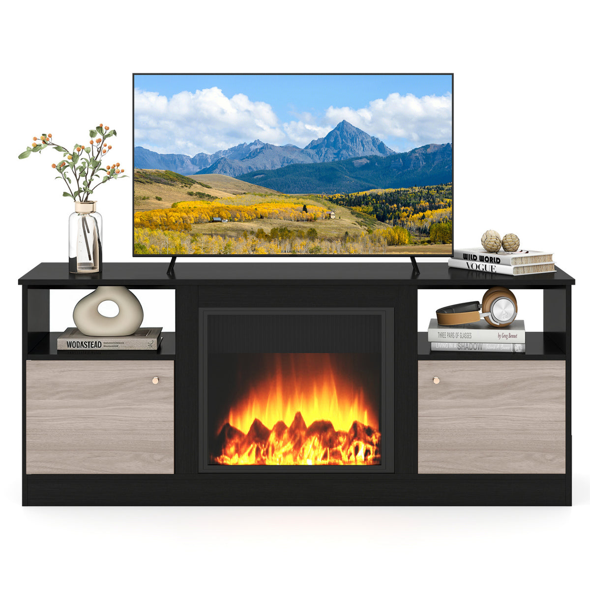 Entertainment Center with Adjustable Shelf & Open Compartment for 65â TVs
