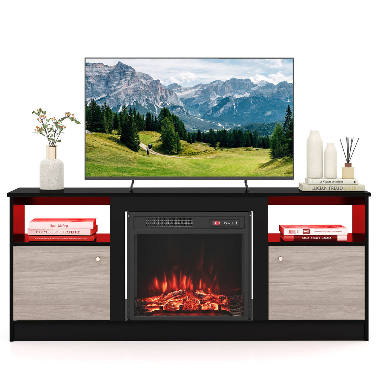 Entertainment Center with Adjustable Shelf & Open Compartment for 65â TVs