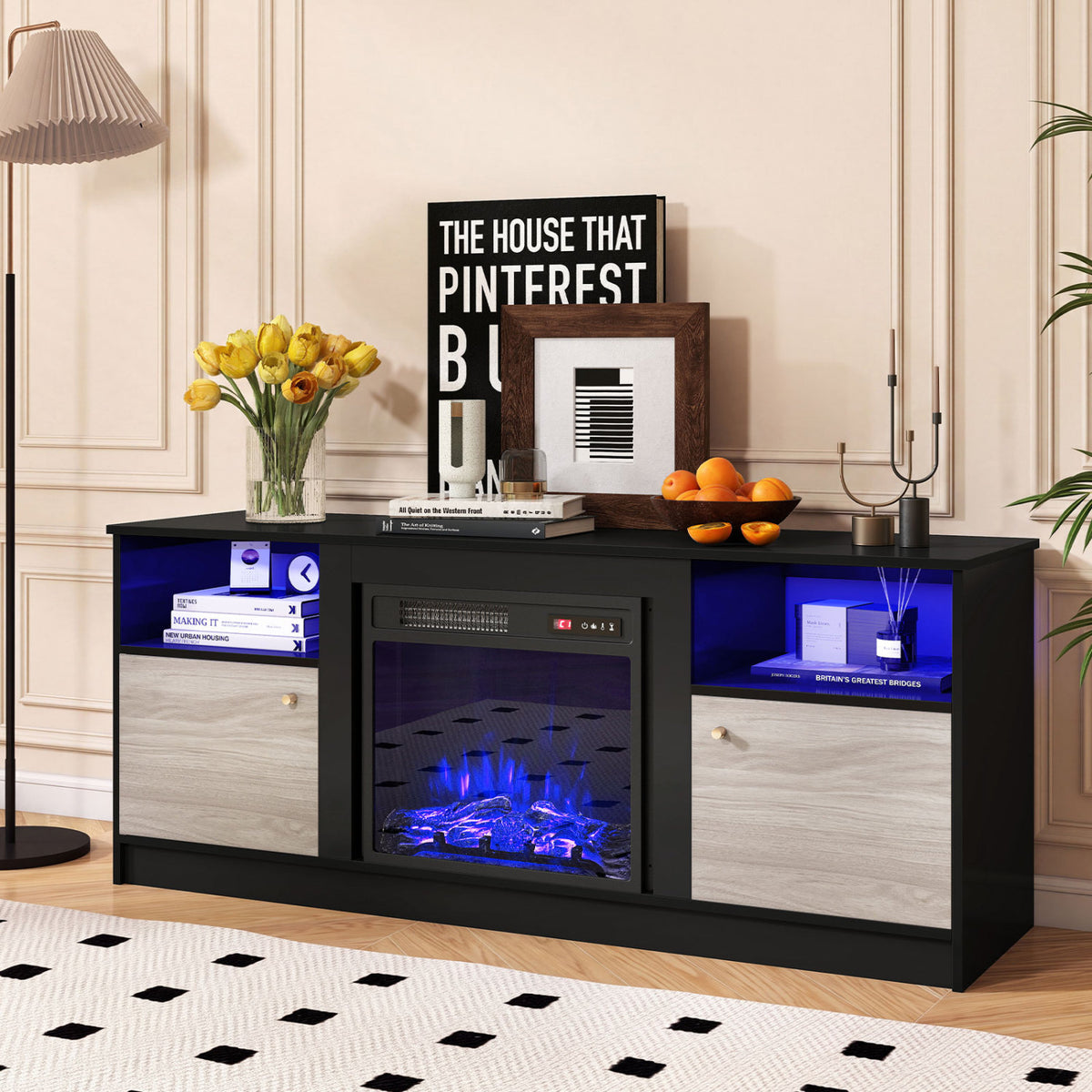 Entertainment Center with Adjustable Shelf & Open Compartment for 65â TVs