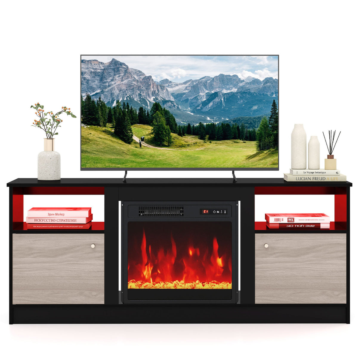 Entertainment Center with Adjustable Shelf & Open Compartment for 65â TVs