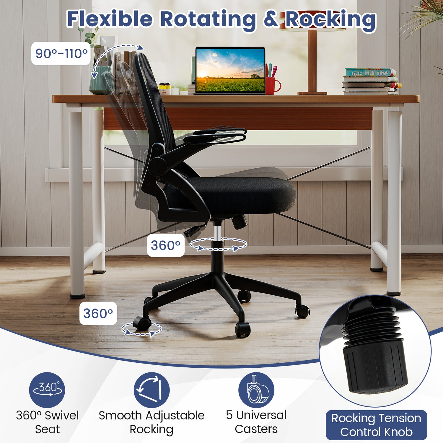 Ergonomic Computer Desk Chair with Lumbar Support and Flip-up Arms